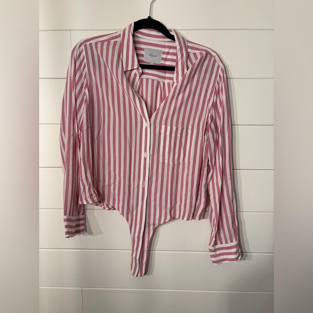 Rails Pink and White Striped Button-Up Tie Front Shirt